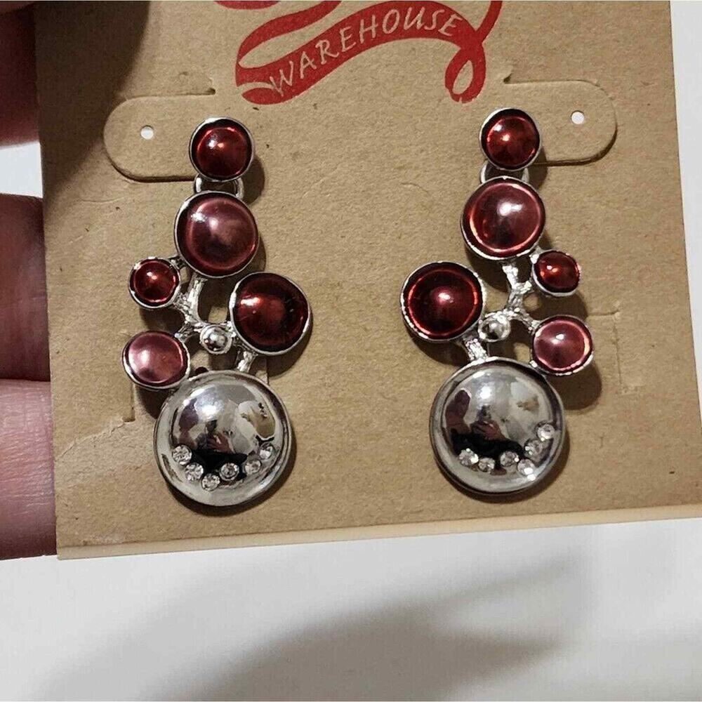 Treska Gypsy Red Silver Cluster Drop Earrings Rhinestone Statement Boho NEW